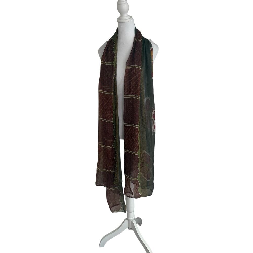 Vintage Silk Chiffon Scarf Boho Sheer Floral Long Wrap Festival Shawl - Picture 7 of 7